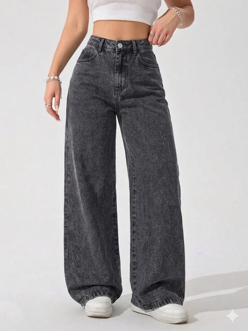 Calça Jeans Feminina Wide Leg Pantalona Cintura Alta