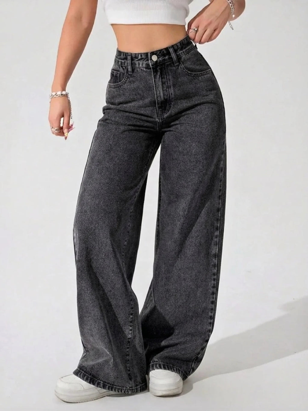 Calça Jeans Feminina Wide Leg Pantalona Cintura Alta