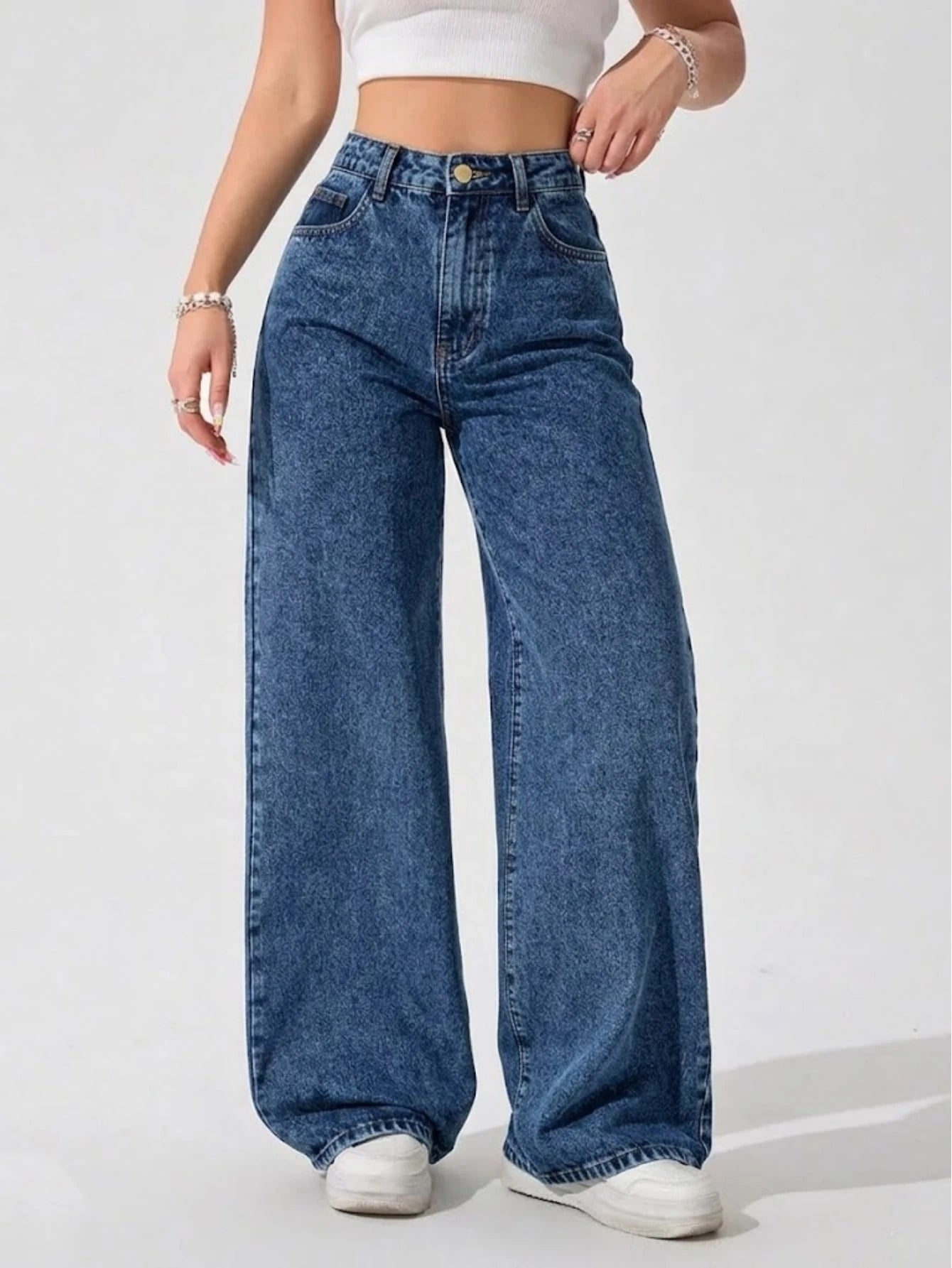 Calça Jeans Feminina Wide Leg Pantalona Cintura Alta