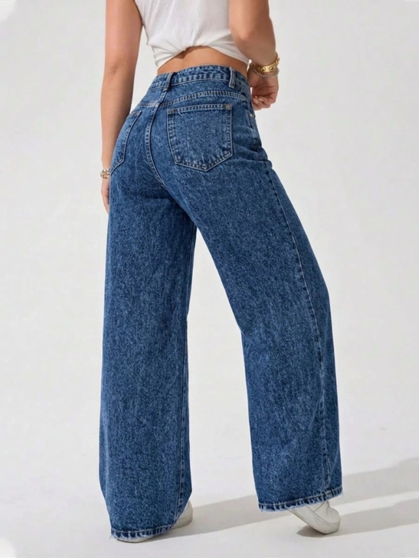 Calça Jeans Feminina Wide Leg Pantalona Cintura Alta